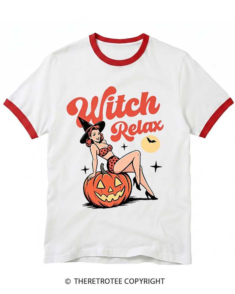 TheRetroTee Witch Relax 1950s Ringer T-shirt