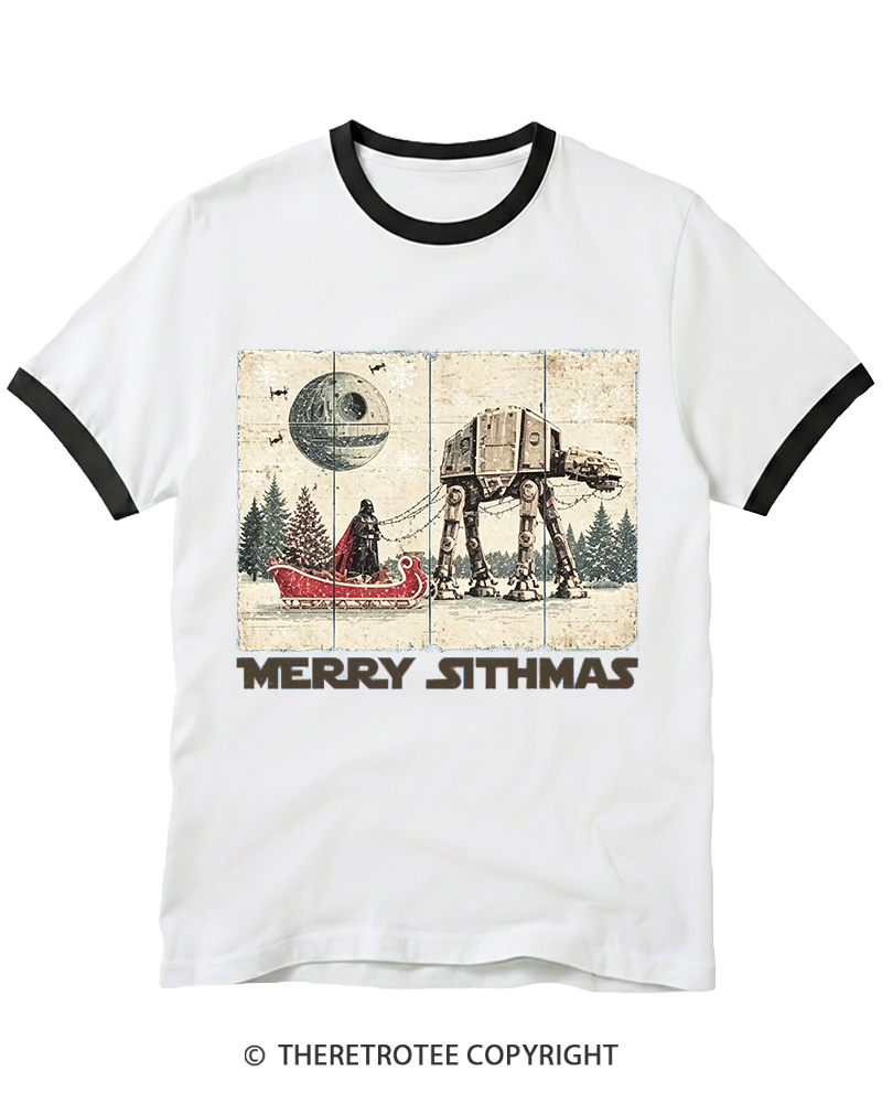 TheRetroTee Merry Sithmas 1980s Christmas Ringer T-shirt