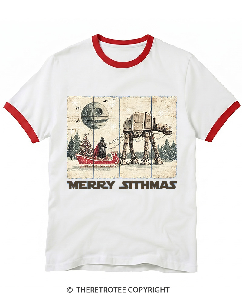 TheRetroTee Merry Sithmas 1980s Christmas Ringer T-shirt