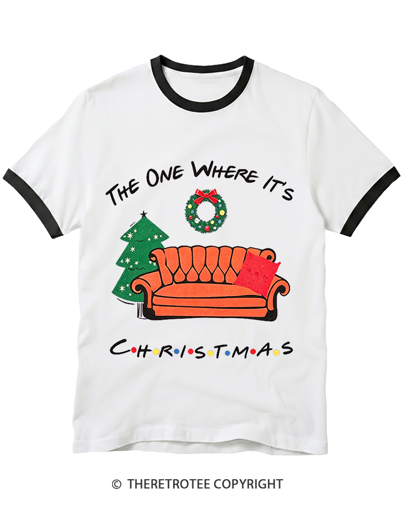 TheRetroTee The One Where It's Christmas 1990s Christmas Ringer T-shirt