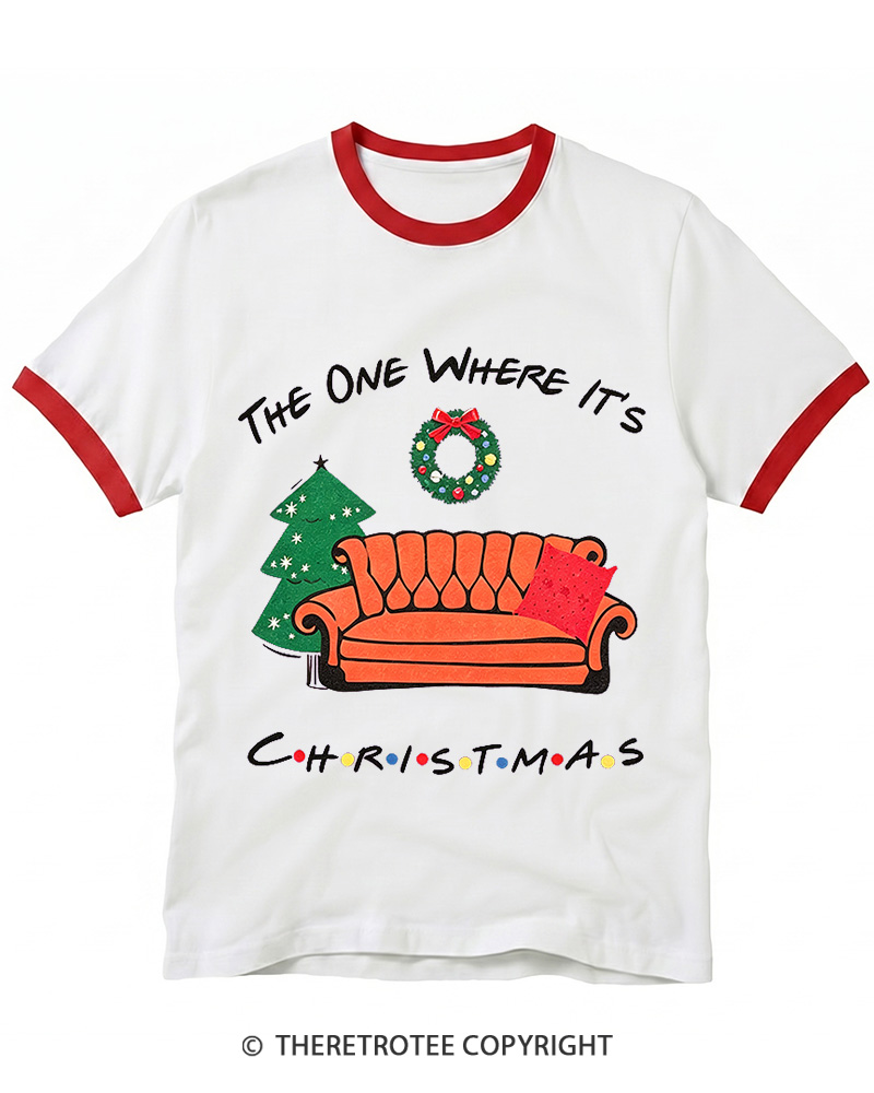 TheRetroTee The One Where It's Christmas 1990s Christmas Ringer T-shirt