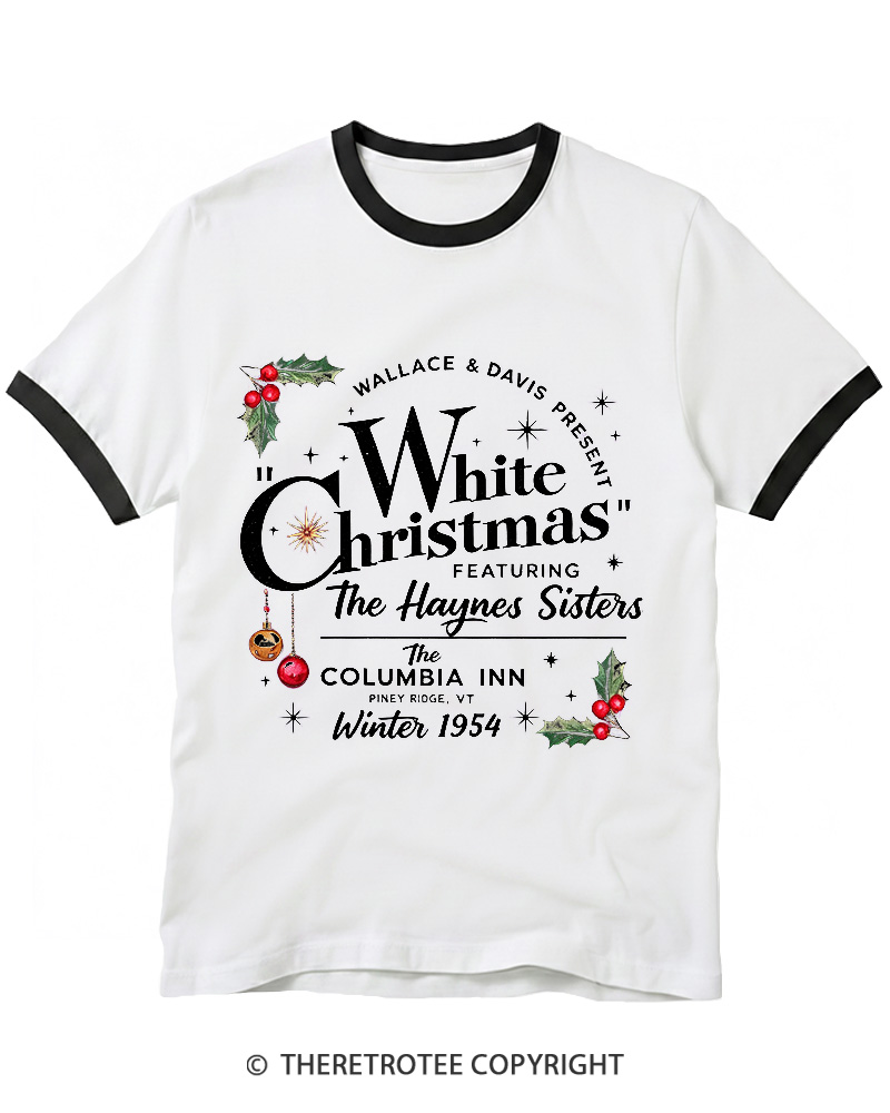 TheRetroTee White Christmas 1950s Christmas Ringer T-shirt