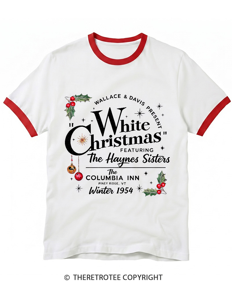 TheRetroTee White Christmas 1950s Christmas Ringer T-shirt