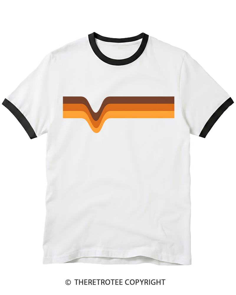 TheRetroTee 1970s Stripe Brown Orange Yellow Ringer T-shirt
