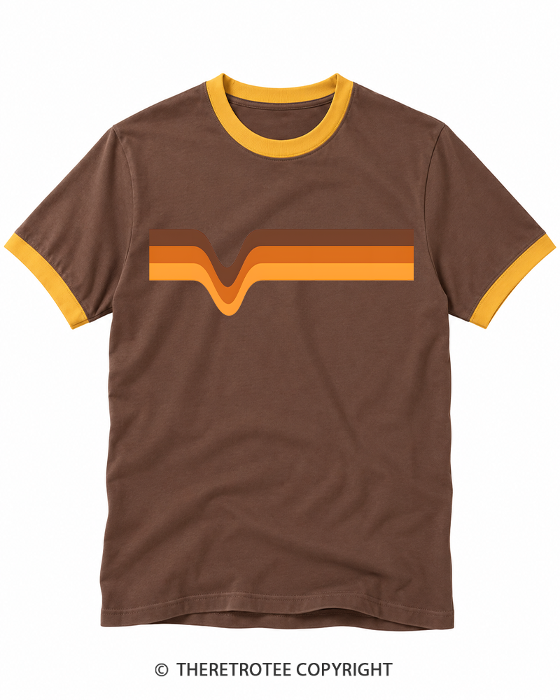 TheRetroTee 1970s Stripe Brown Orange Yellow Ringer T-shirt