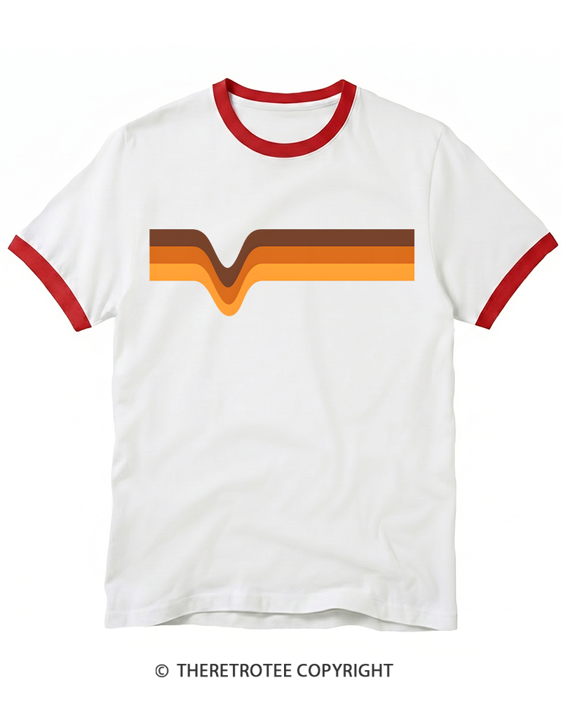 TheRetroTee 1970s Stripe Brown Orange Yellow Ringer T-shirt