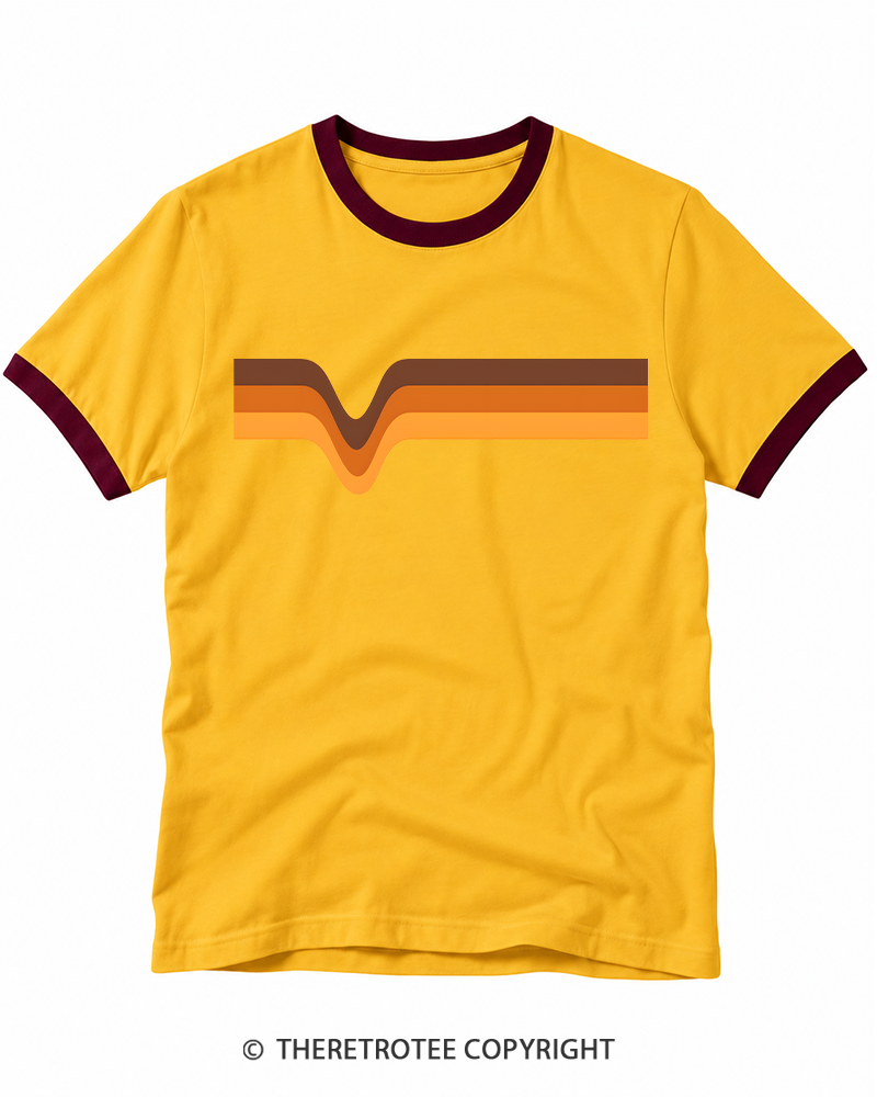 TheRetroTee 1970s Stripe Brown Orange Yellow Ringer T-shirt