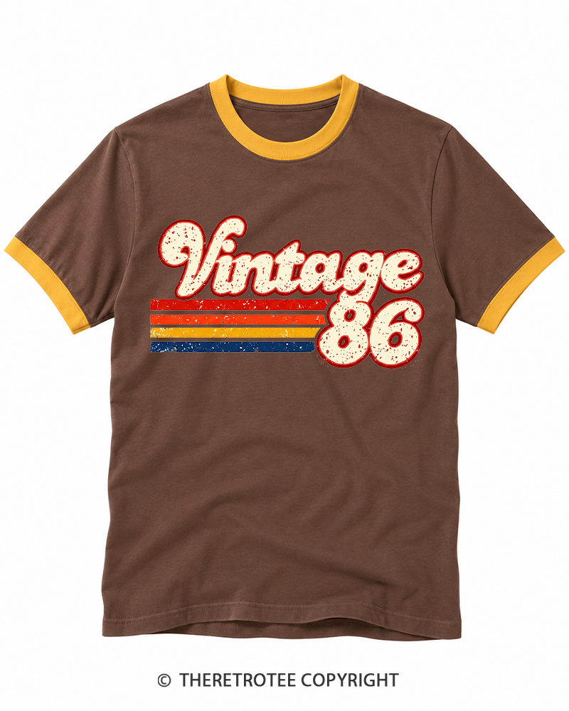 TheRetroTee 1986 Vintage Birthday Gift Ringer T-shirt