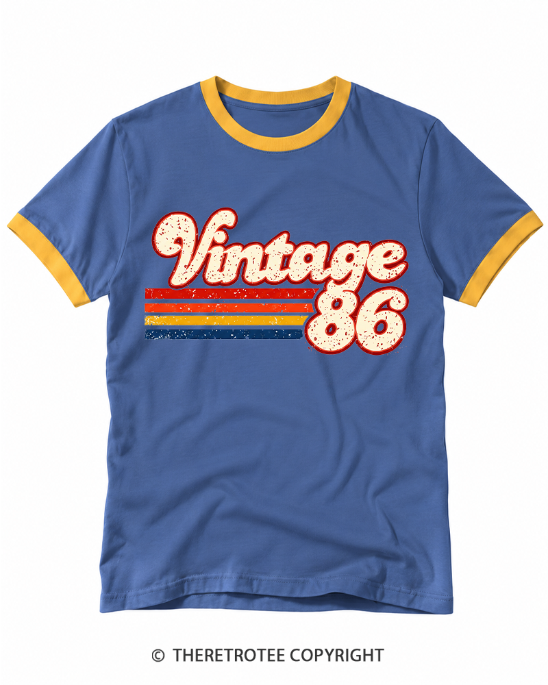 TheRetroTee 1986 Vintage Birthday Gift Ringer T-shirt