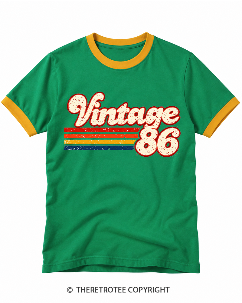 TheRetroTee 1986 Vintage Birthday Gift Ringer T-shirt