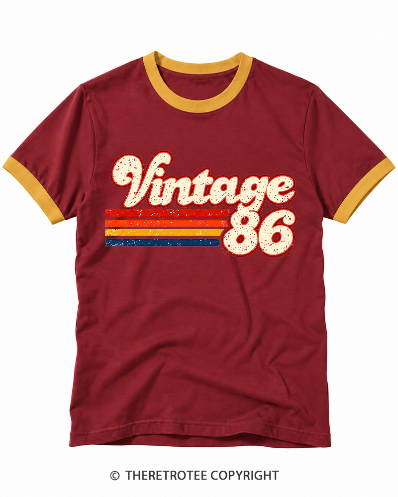 TheRetroTee 1986 Vintage Birthday Gift Ringer T-shirt