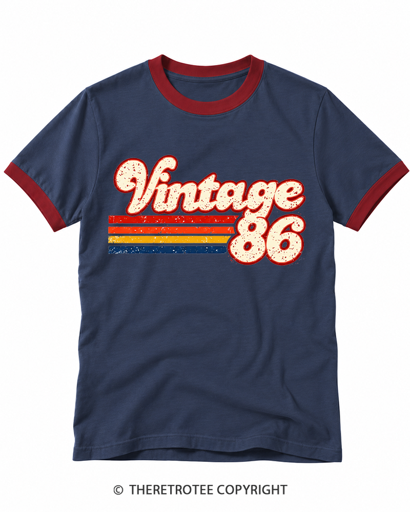 TheRetroTee 1986 Vintage Birthday Gift Ringer T-shirt