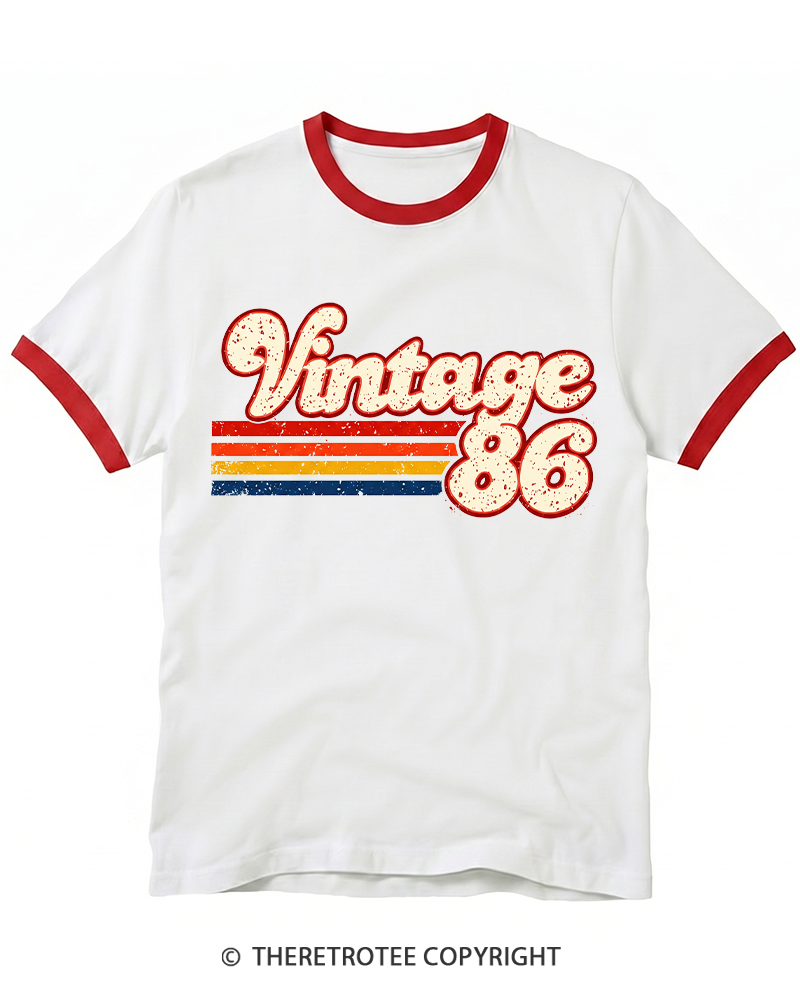 TheRetroTee 1986 Vintage Birthday Gift Ringer T-shirt