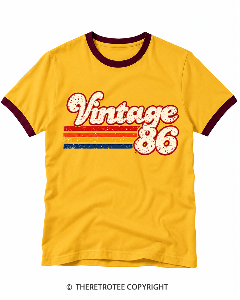 TheRetroTee 1986 Vintage Birthday Gift Ringer T-shirt