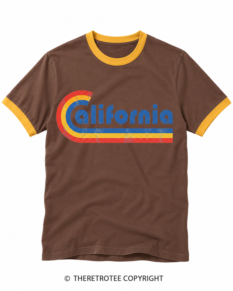 TheRetroTee Happy California Holiday Vintage Graphic Ringer T-shirt
