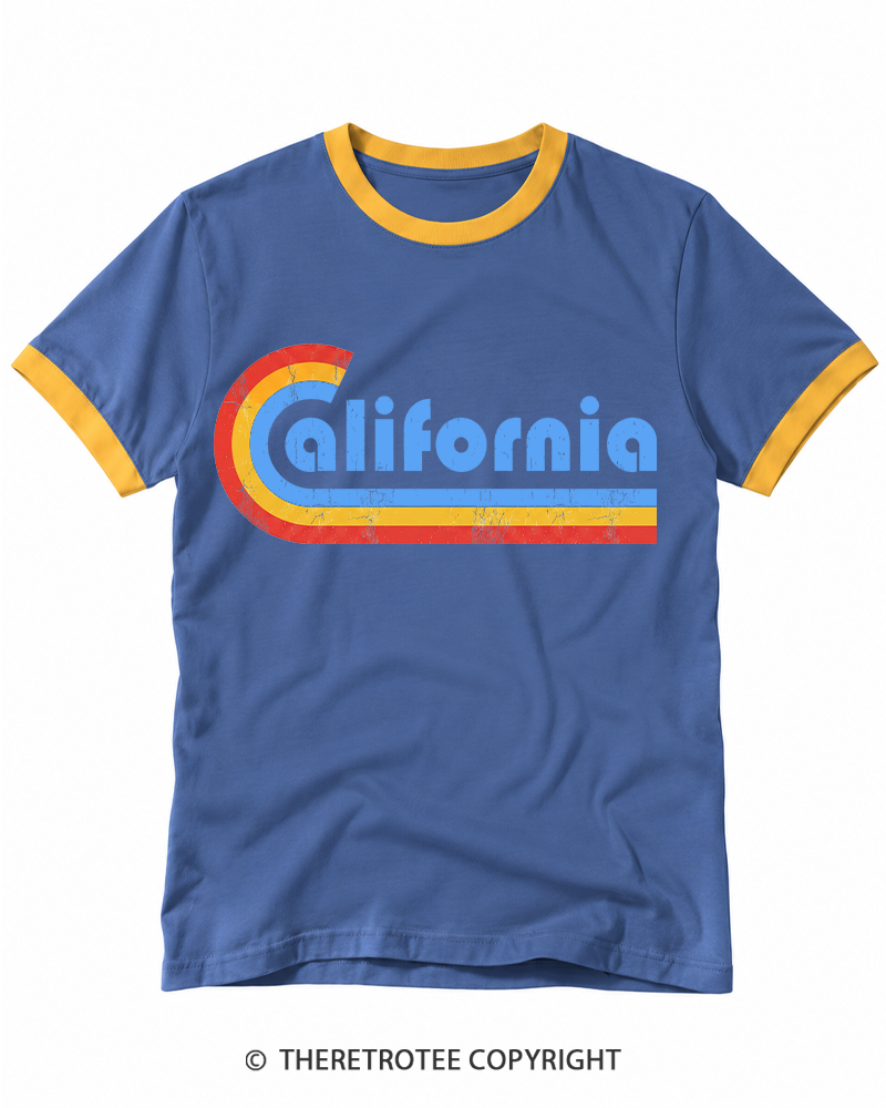 TheRetroTee Happy California Holiday Vintage Graphic Ringer T-shirt