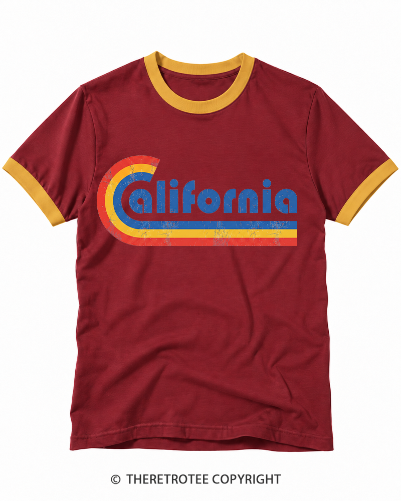 TheRetroTee Happy California Holiday Vintage Graphic Ringer T-shirt