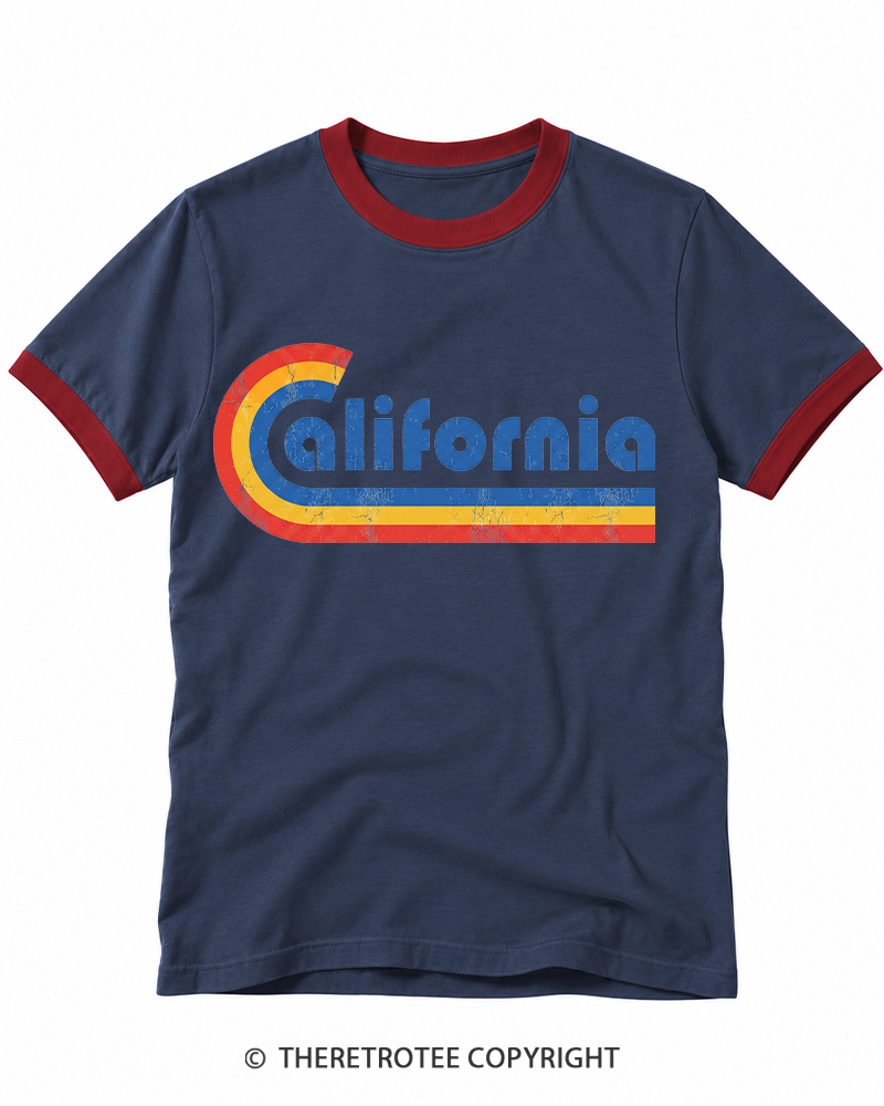 TheRetroTee Happy California Holiday Vintage Graphic Ringer T-shirt