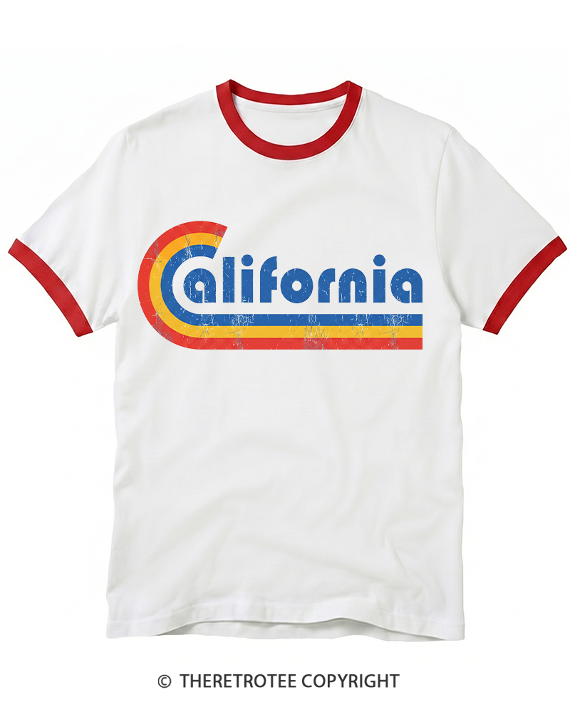 TheRetroTee Happy California Holiday Vintage Graphic Ringer T-shirt