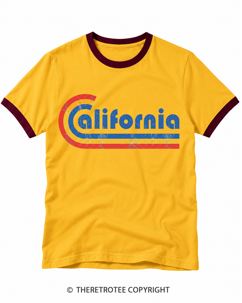 TheRetroTee Happy California Holiday Vintage Graphic Ringer T-shirt