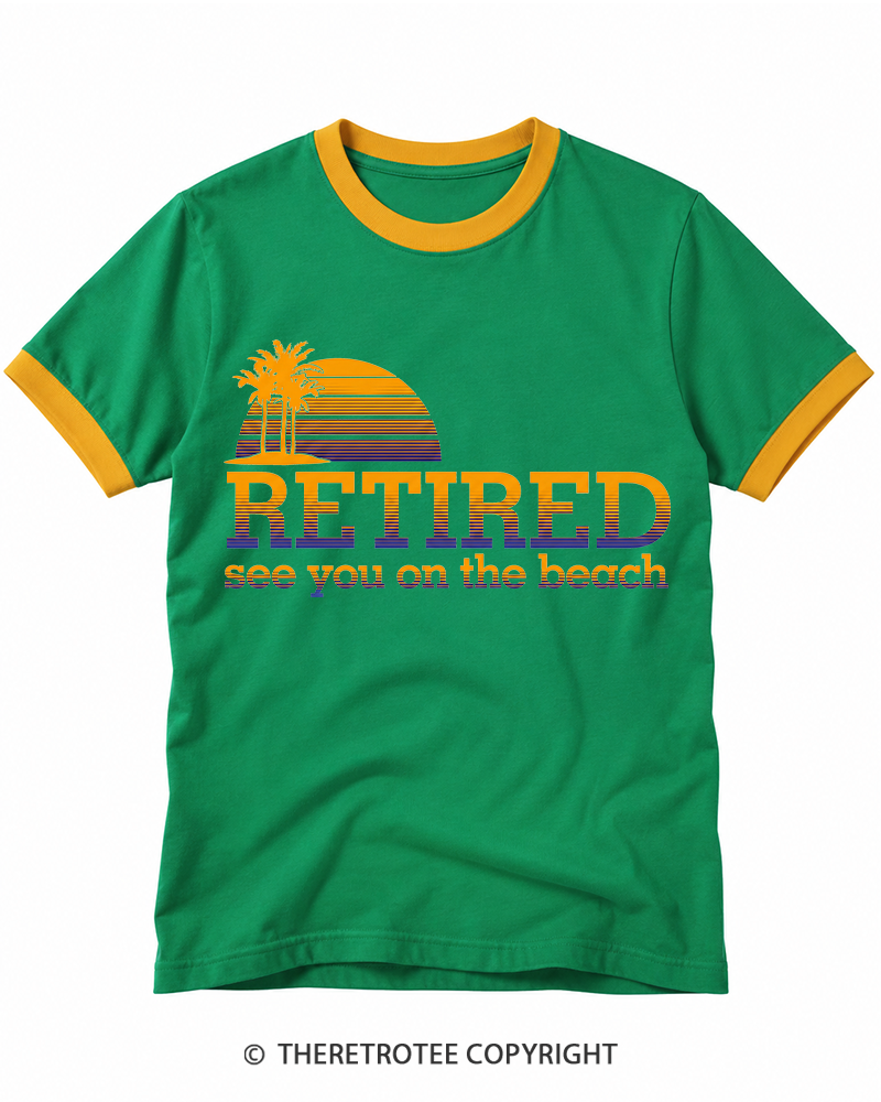 TheRetroTee Retired See You On The Beach 1960s Vintage Graphic Ringer T-shirt