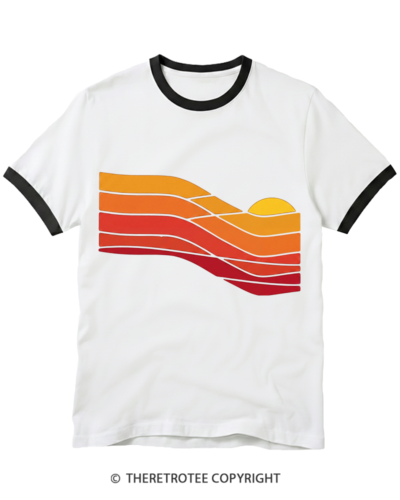 TheRetroTee Sunset Retro 1980s Ringer T-shirt