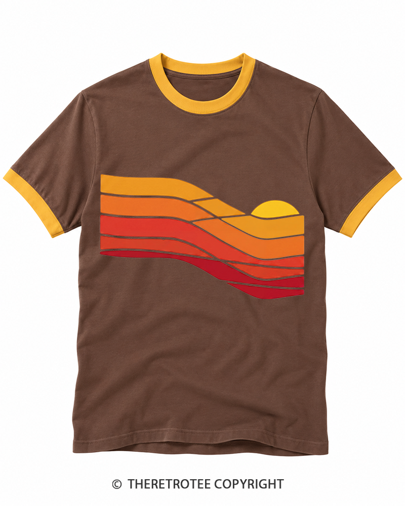 TheRetroTee Sunset Retro 1980s Ringer T-shirt