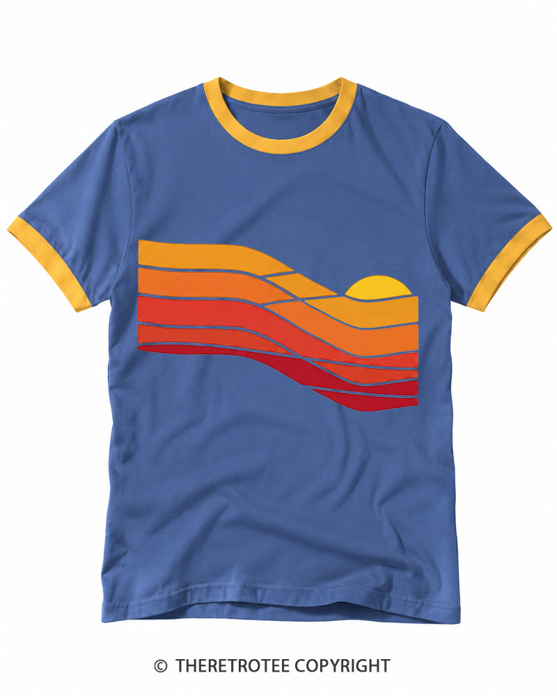 TheRetroTee Sunset Retro 1980s Ringer T-shirt