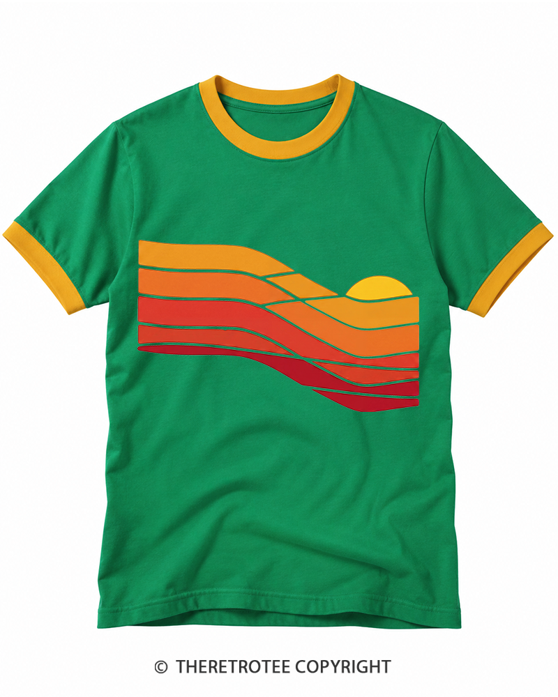 TheRetroTee Sunset Retro 1980s Ringer T-shirt