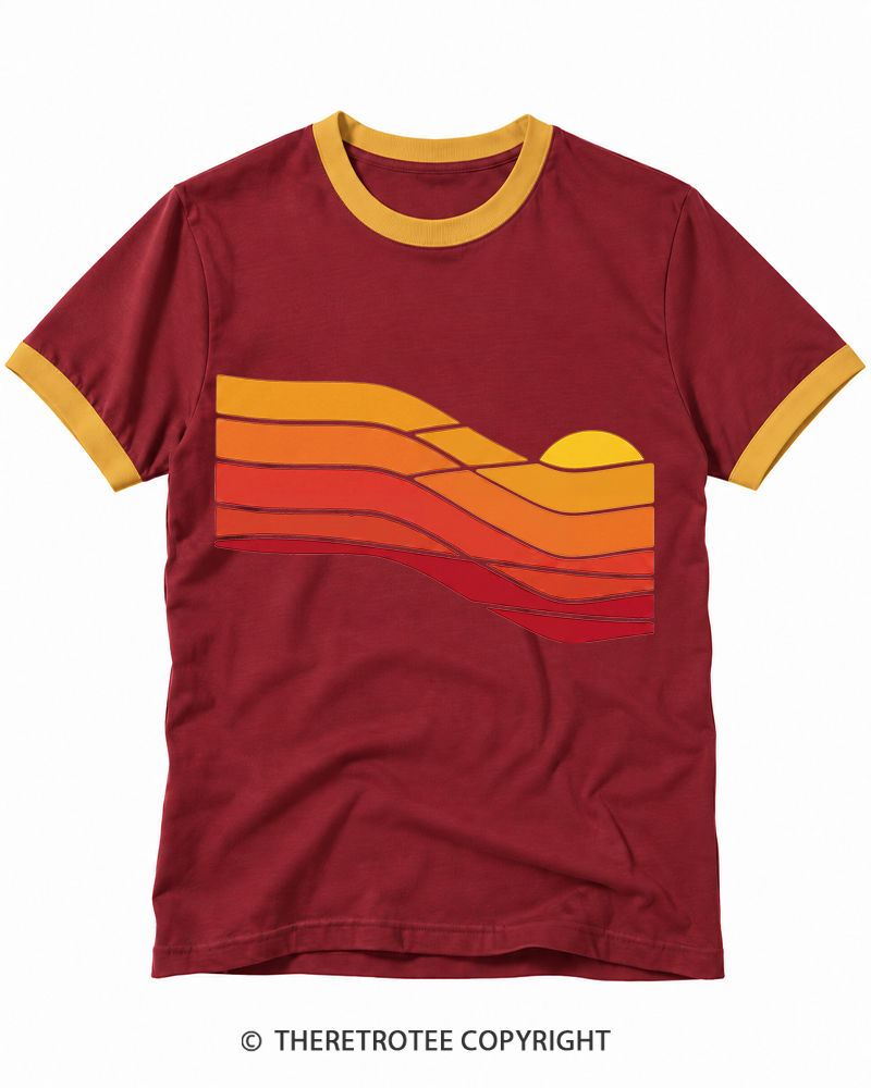 TheRetroTee Sunset Retro 1980s Ringer T-shirt