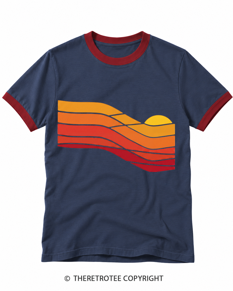 TheRetroTee Sunset Retro 1980s Ringer T-shirt