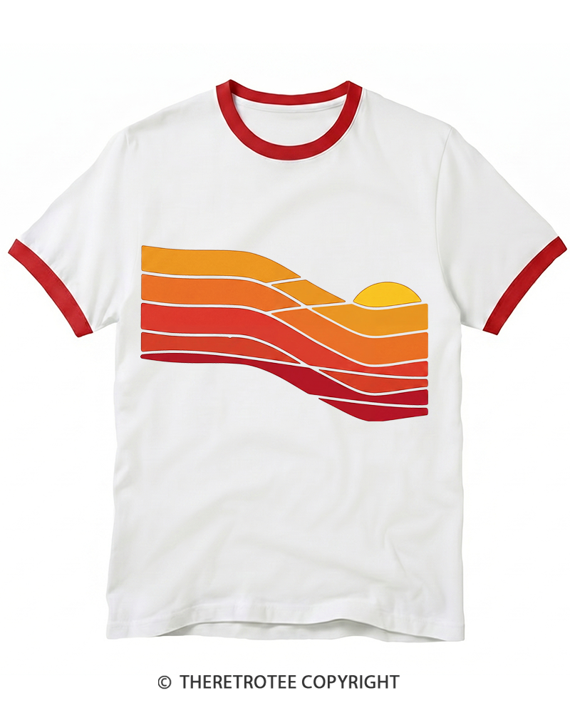 TheRetroTee Sunset Retro 1980s Ringer T-shirt