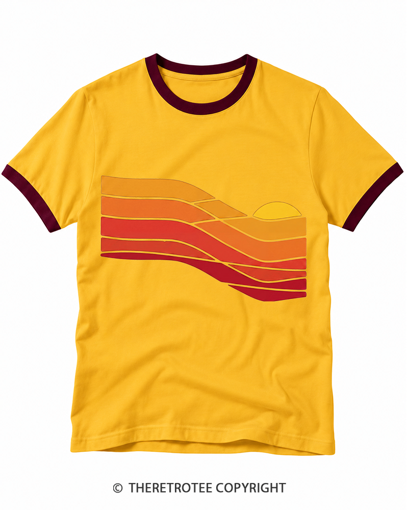 TheRetroTee Sunset Retro 1980s Ringer T-shirt