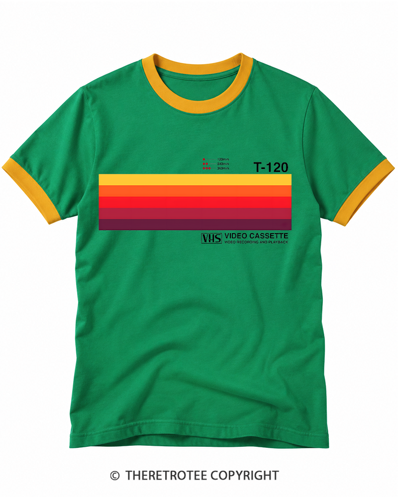 TheRetroTee Sunset Video Cassette VHS 1980s Ringer T-shirt