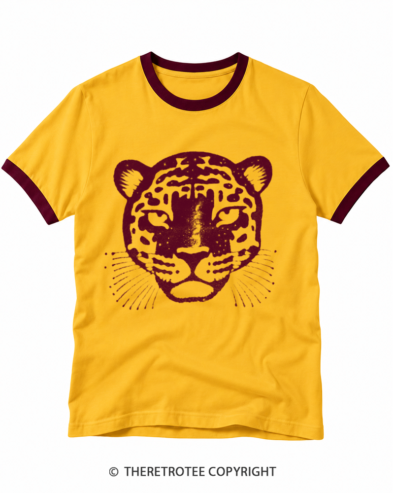 TheRetroTee 1980s Vintage Tiger Graphic Ringer T-shirt