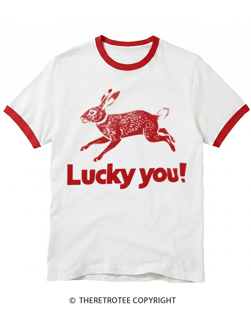 TheRetroTee 1970s Lucky You Rabbit Ringer T-shirt
