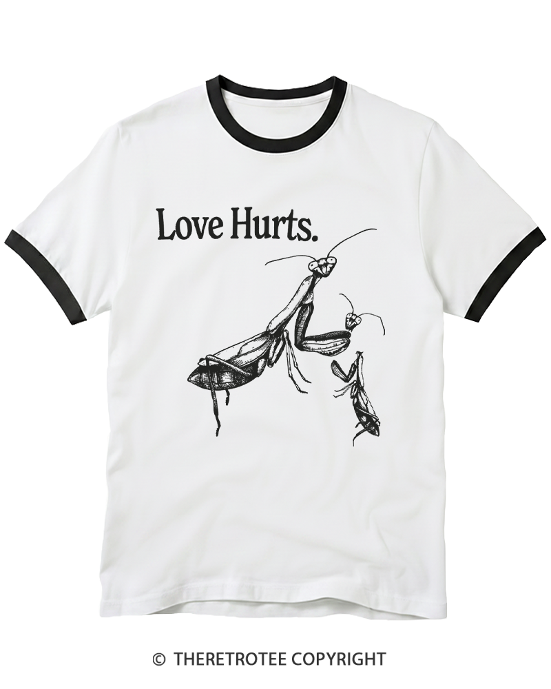 TheRetroTee 1970s Love Hurts Praying Mantis Ringer T-shirt