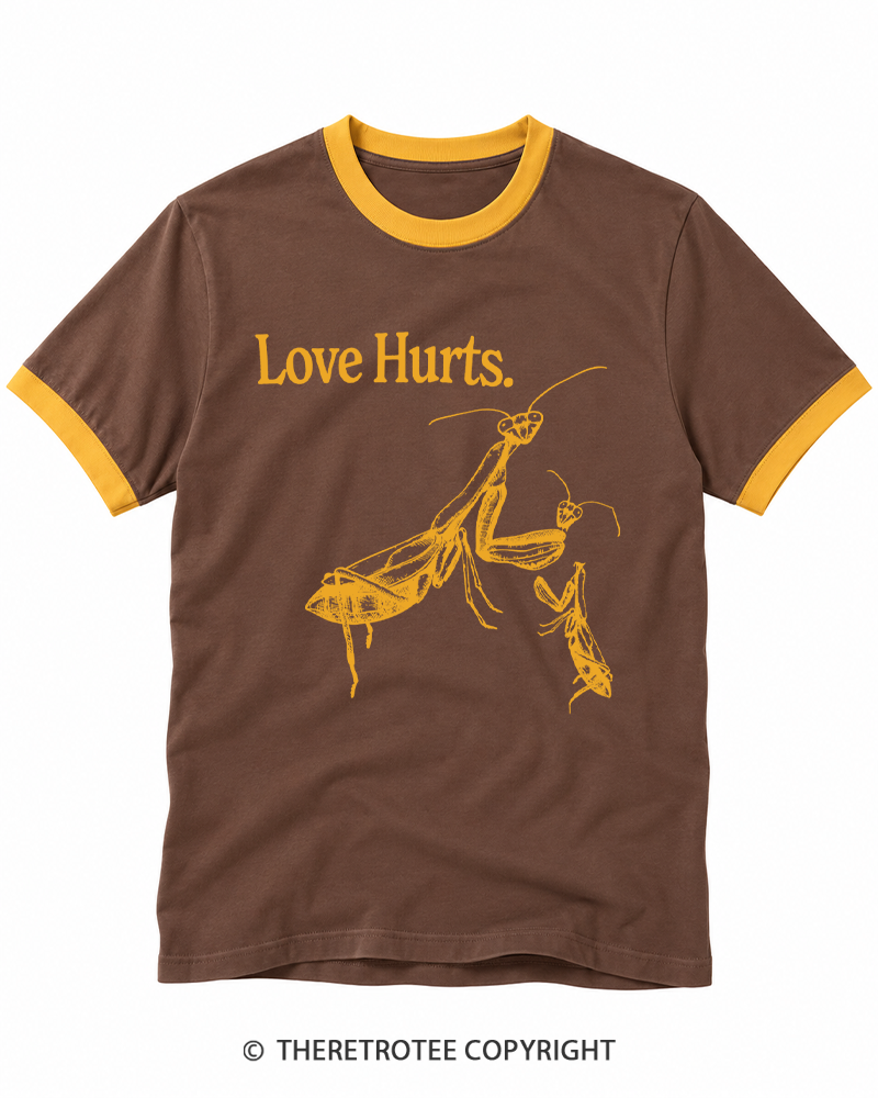 TheRetroTee 1970s Love Hurts Praying Mantis Ringer T-shirt