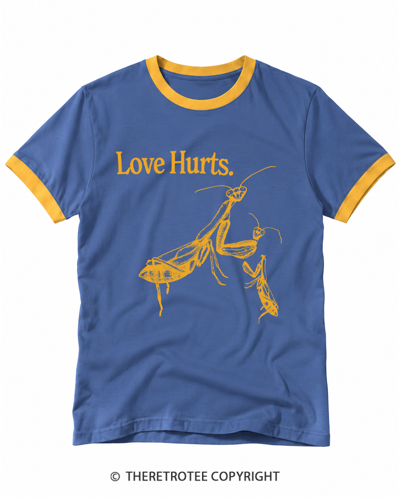 TheRetroTee 1970s Love Hurts Praying Mantis Ringer T-shirt