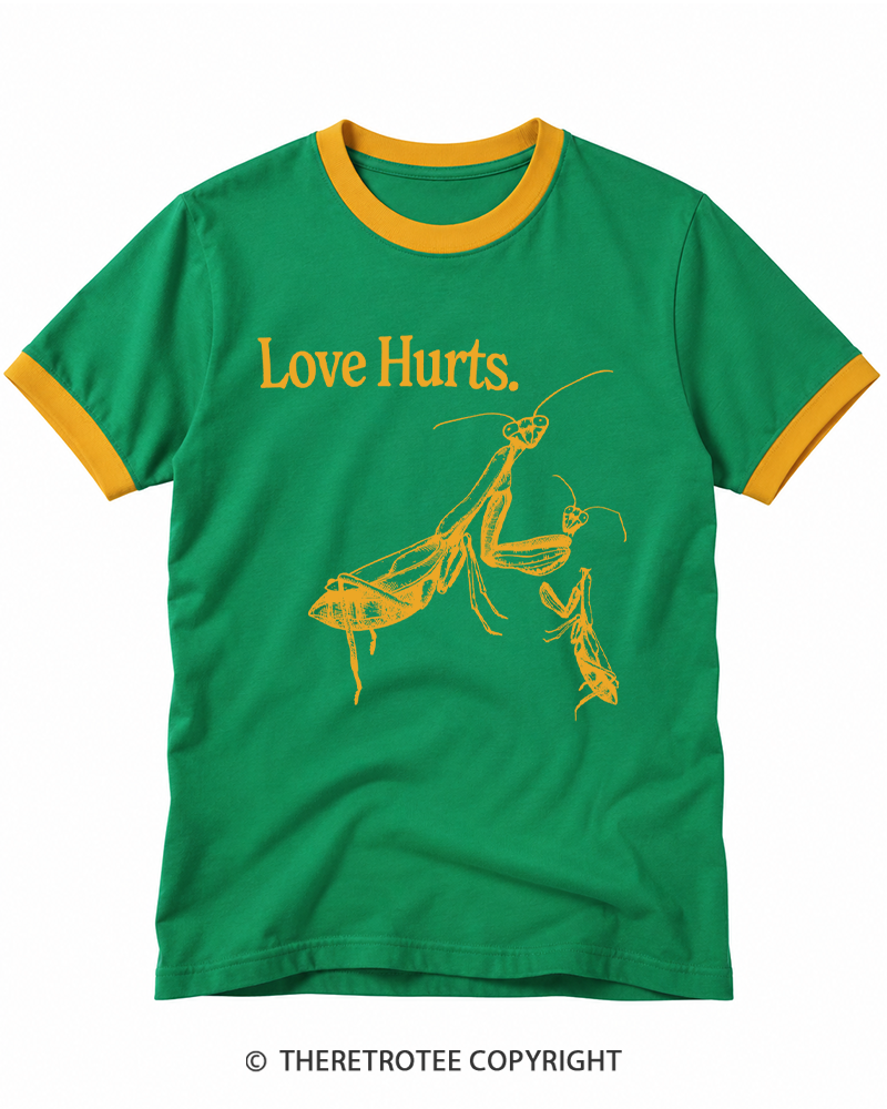 TheRetroTee 1970s Love Hurts Praying Mantis Ringer T-shirt