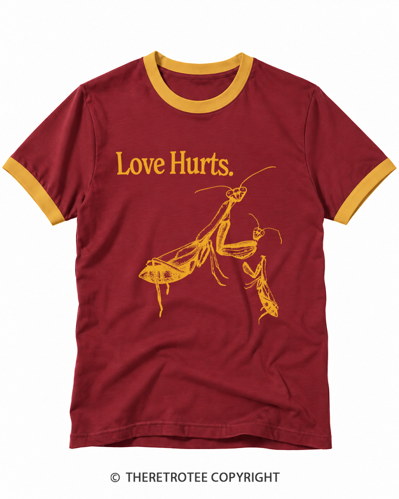 TheRetroTee 1970s Love Hurts Praying Mantis Ringer T-shirt