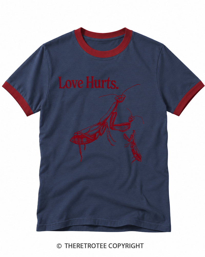 TheRetroTee 1970s Love Hurts Praying Mantis Ringer T-shirt