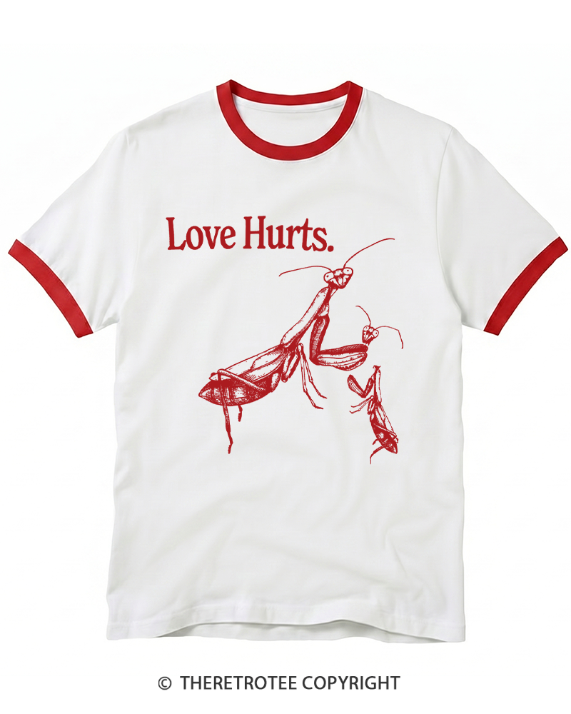 TheRetroTee 1970s Love Hurts Praying Mantis Ringer T-shirt