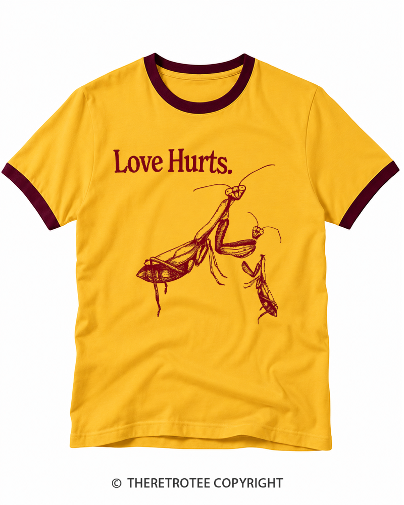 TheRetroTee 1970s Love Hurts Praying Mantis Ringer T-shirt