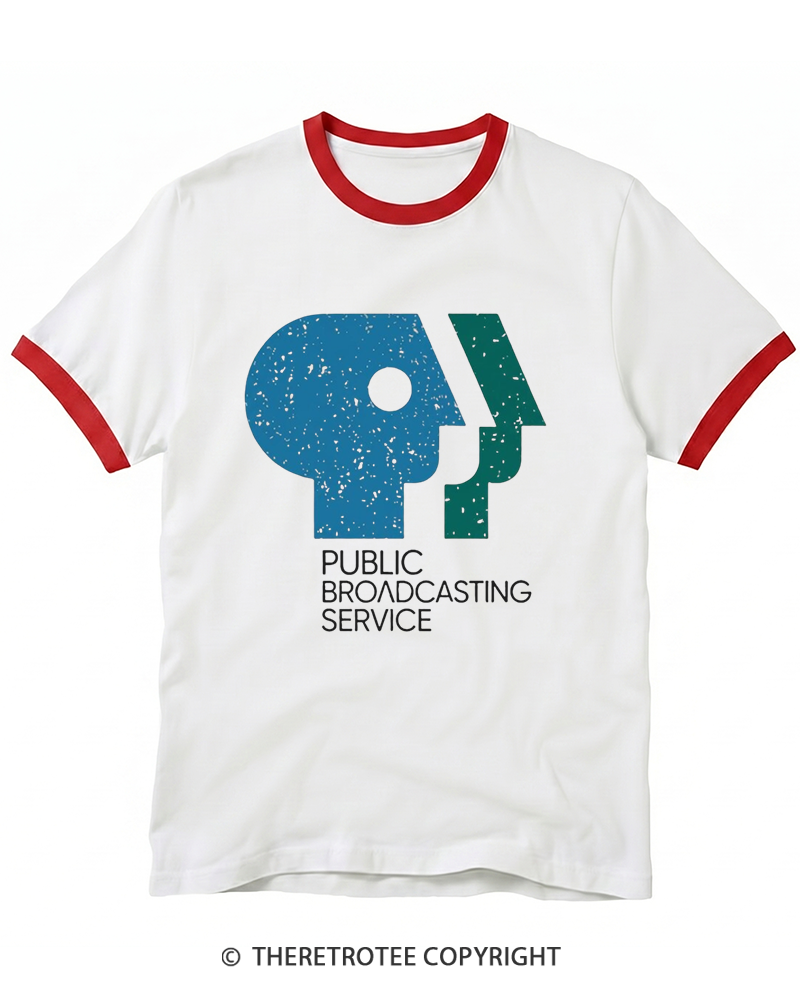 TheRetroTee 1980s Public Broadcasting Service Ringer T-shirt