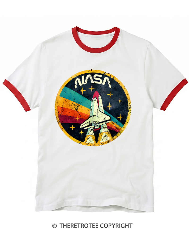 TheRetroTee Orbital Launch Program 1970s Ringer T-shirt