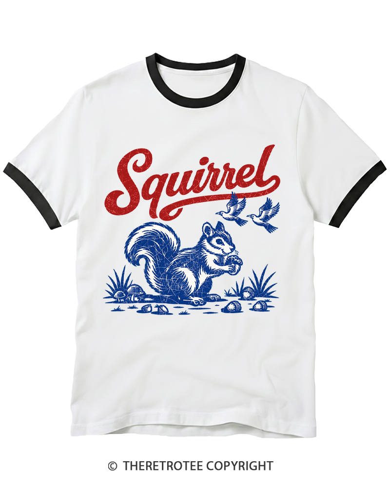 TheRetroTee Forest Squirrel Ringer T-shirt
