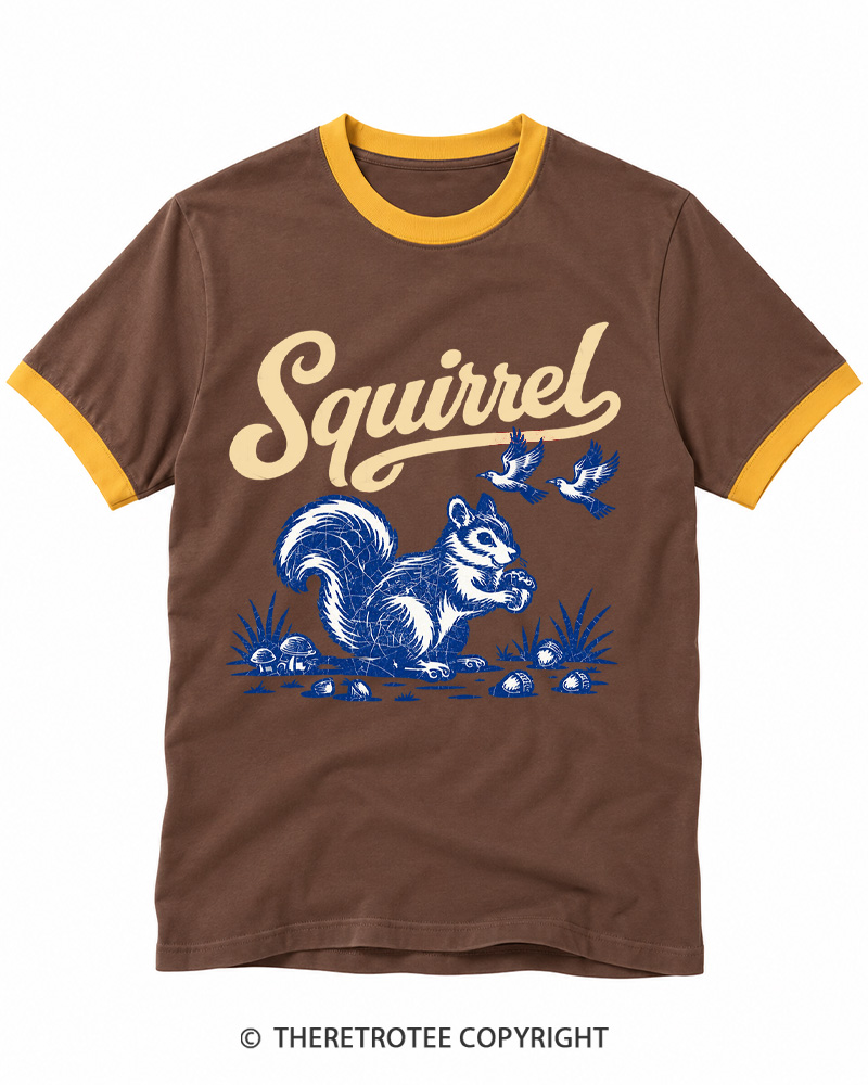 TheRetroTee Forest Squirrel Ringer T-shirt