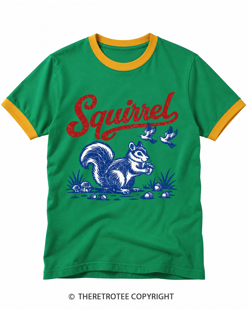 TheRetroTee Forest Squirrel Ringer T-shirt