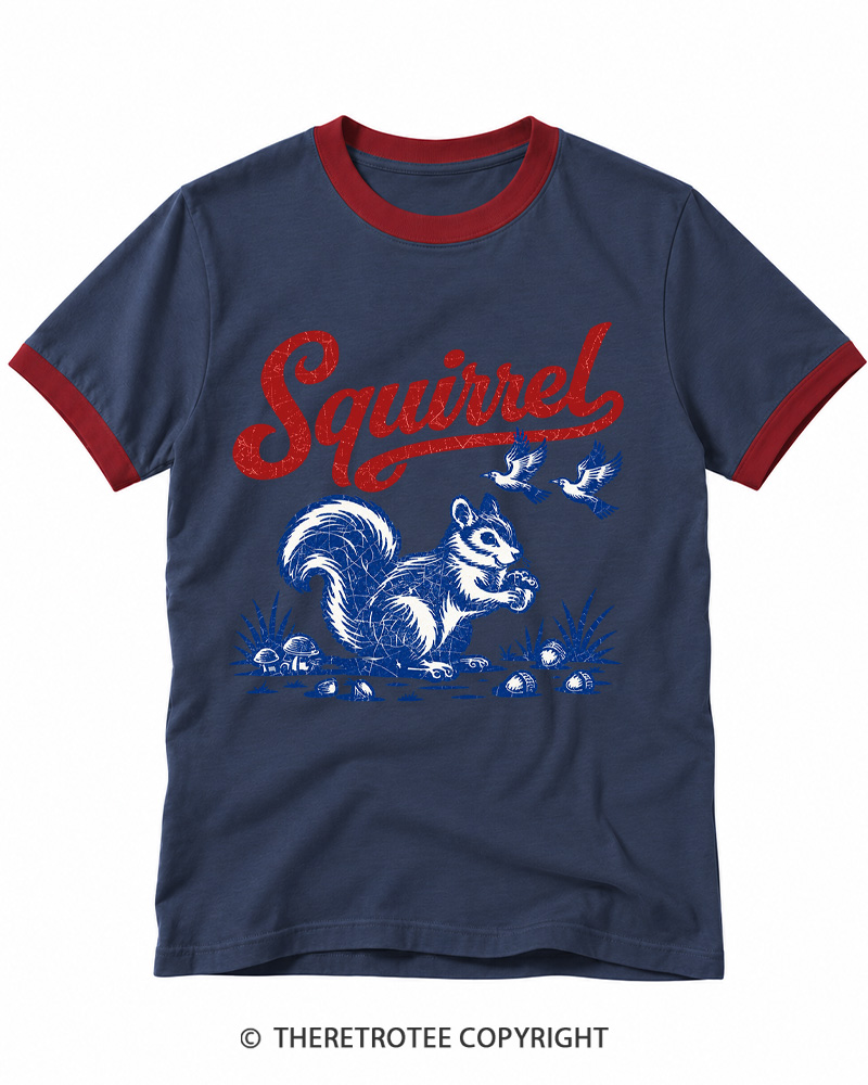 TheRetroTee Forest Squirrel Ringer T-shirt